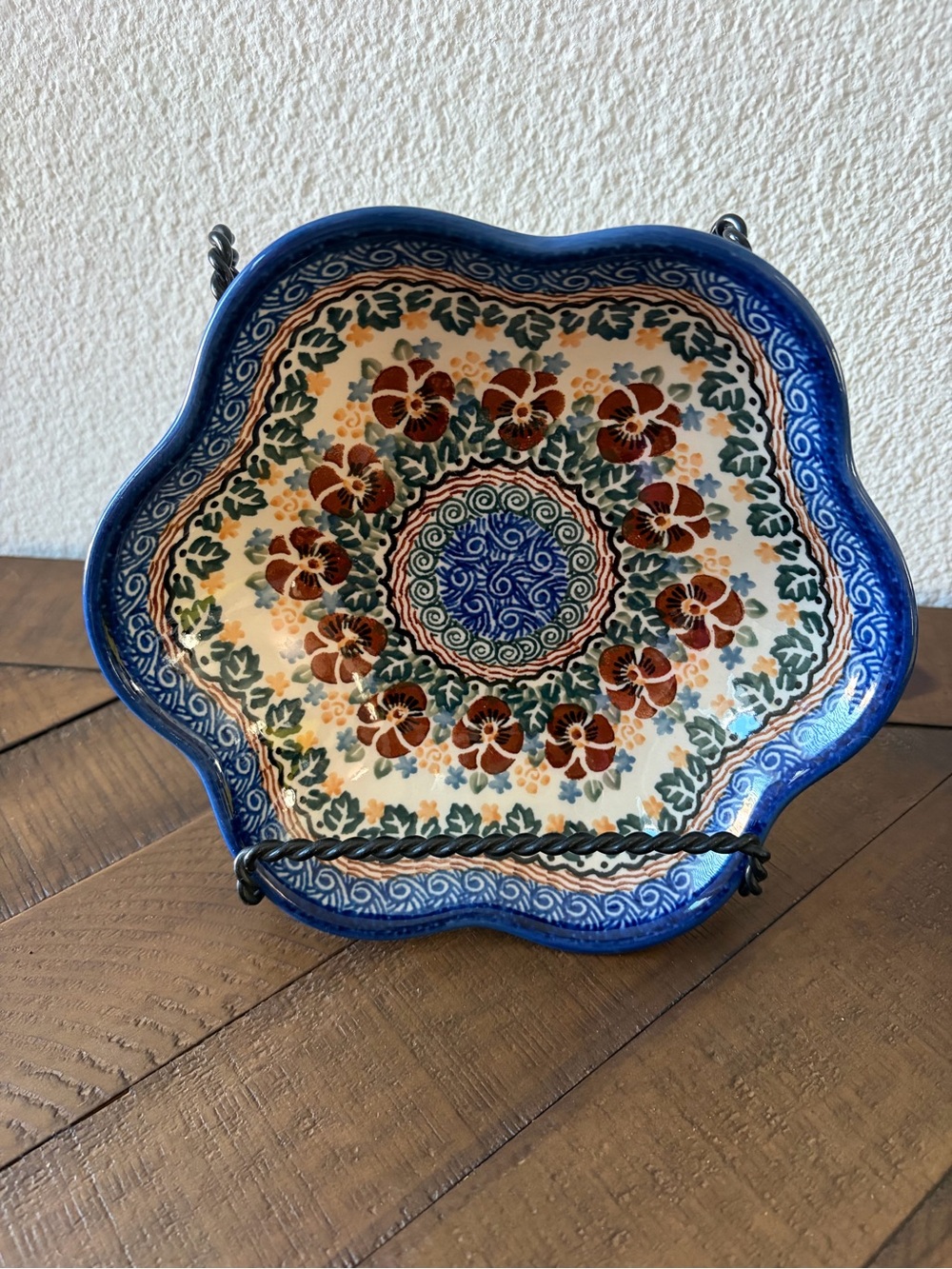 Polish Pottery Unikat Hand-Painted Floral Ceramic Petal Bowl